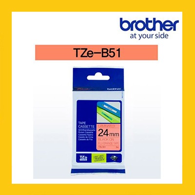 브라더 정품 라벨테이프 TZ/TZe-B51(24mm) 형광주황바탕/검은글[5M]